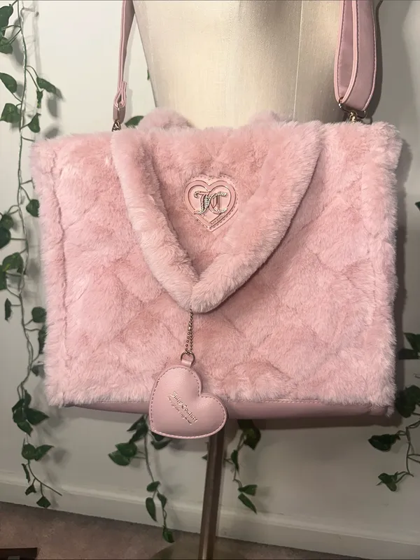 Juicy Couture Pink Let’s Get Cozy Faux Fur Tote Bag Removable Strap With Zipper - Image 2