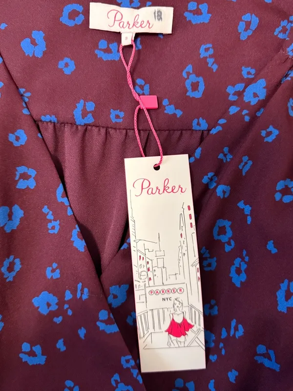 NWT Parker Surplice Ruffle Mini Dress Plum Blue Animal Print Small - Image 8