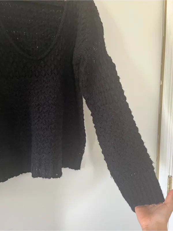 Free People Black Chunky Open Knit Oversized Sweater Small Wool Boho Capsule - Image 3