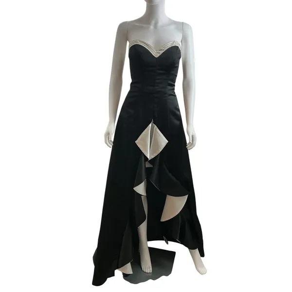 Studio 17 Prom Black White Strapless Beaded High Low Ruffle Gown 2715 Sz 2 - Image 3
