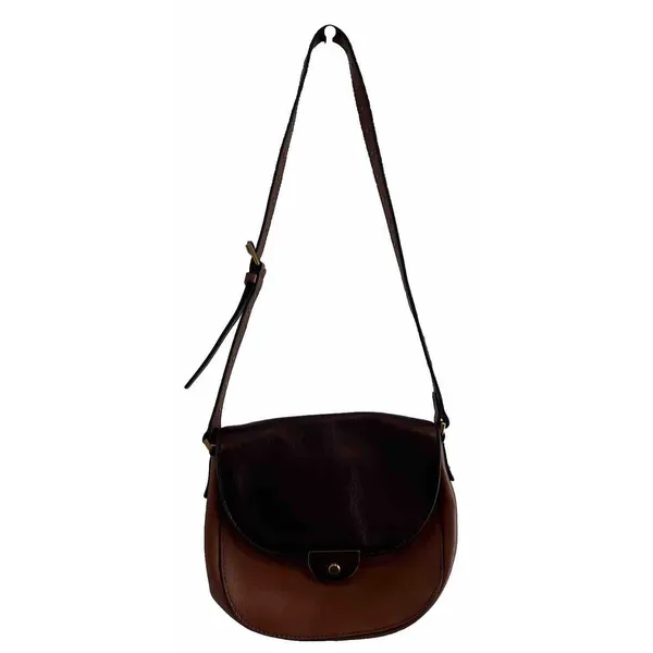 EUC FOSSIL Cognac Two Tone Brown Leather Crossbody Snap Closure Saddle Bag Purse - Image 2