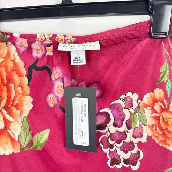 Bryn Walker 100% Silk Slip Skirt Maxi Printed Floral Bias A Line Pull On XXS NWT - Image 5