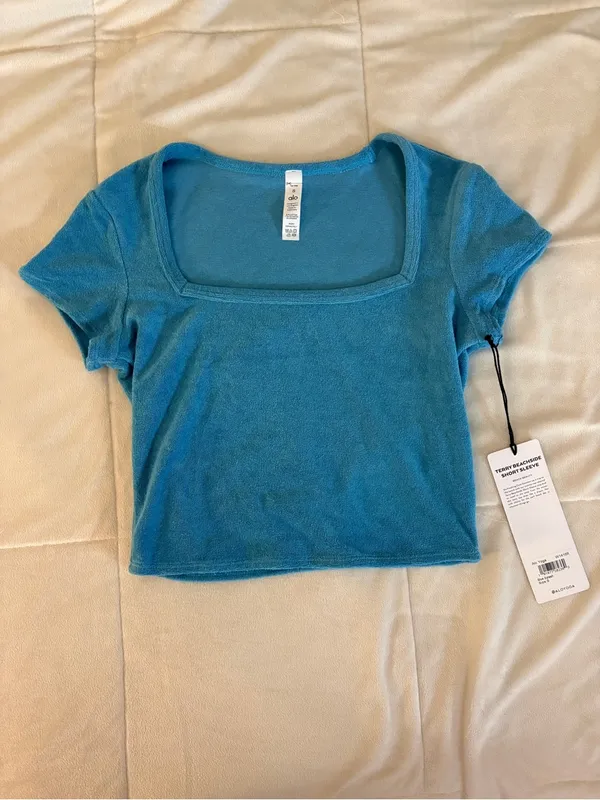 ALO Yoga Terry Beachside Crop Top Blue Splash - Image 2