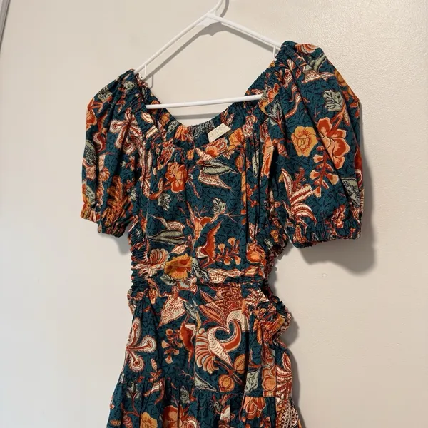 Ulla Johnson Golda Orange Floral-Print Cut-Out Cotton-Poplin Midi Dress‎ - Image 6
