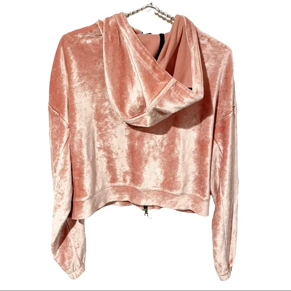 Nike Lab Essential Size Small Pink Velour Cropped Full Zip Hooded‎ Jacket - Image 7