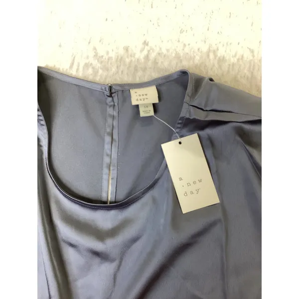 A New‎ Day Womens Satin Midi Dress Slate Blue Cap Sleeve Plus Size 1X NWT - Image 2