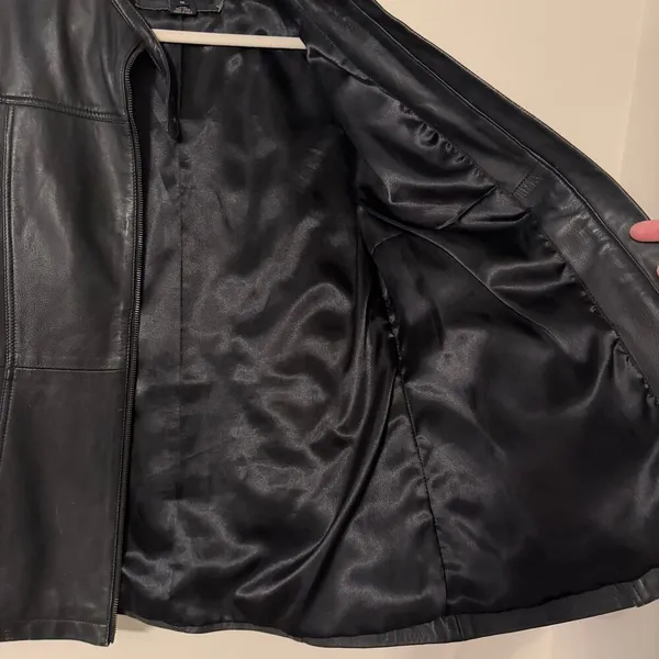 Vintage British Khaki Genuine Leather Y2K‎ Zip Up Black Jacket Size 10 - Image 11