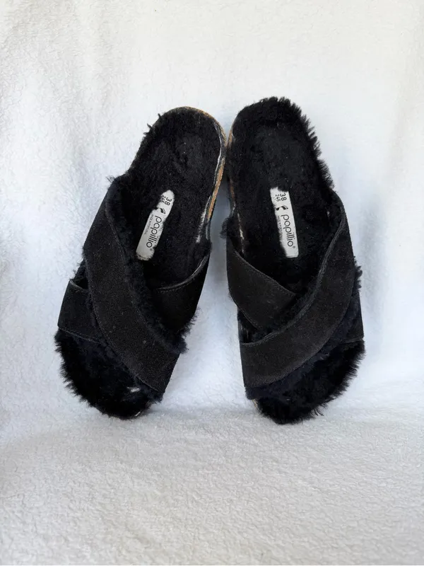 PAPILLIO By BIRKENSTOCK Women's Daytona Platform Black Shearling Sandal Sz 38 - Image 9