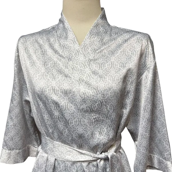 Cabernet by Sleep Sense Satin Wrap Robe Silver Gray White Medium - Image 2