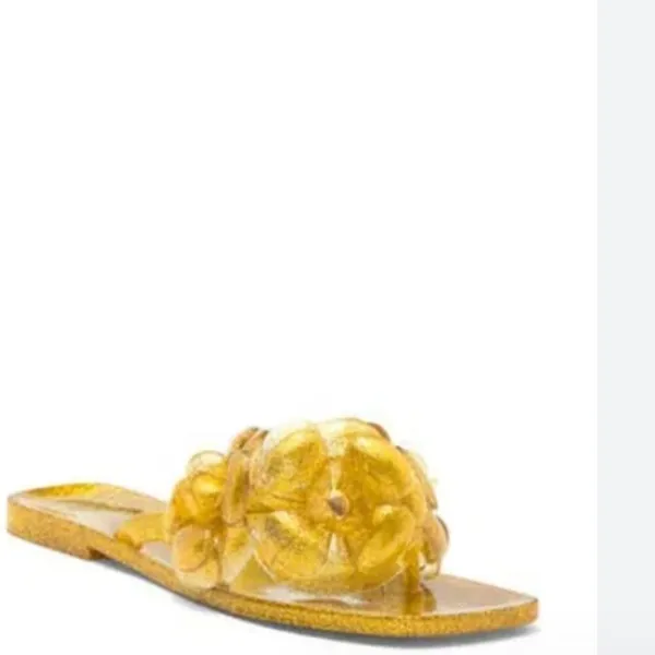 NEW JEFFREY CAMPBELL Fleuris Jelly Flip Flop In Gold Glitter - Image 5