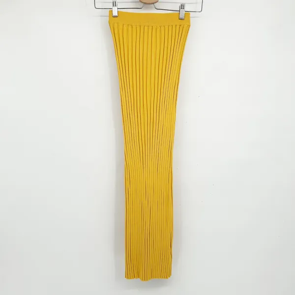 MESHKI Womens Bodycon High Waist Fitted Ribbed Knit Midi Skirt Size XS Yellow - Image 3