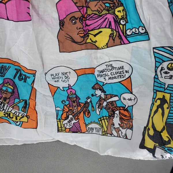 Switch Comic Book Print Maxi Skirt Women OS White Pop Art Smocked Cotton VTG - Image 5