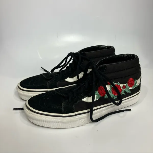 Vans Sk8 mid high‎ top sneakers rose thorns embroidered black red women’s size 8 - Image 3