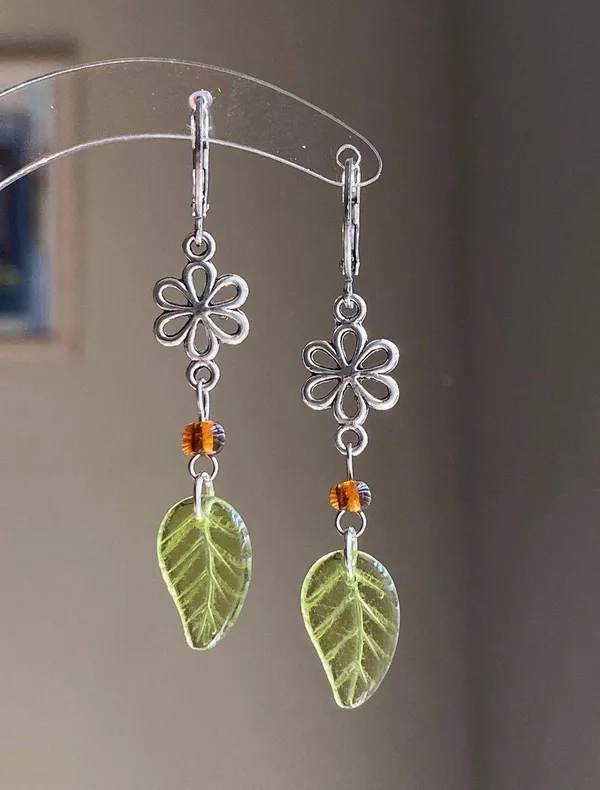 quality Czech glass beads & flower fairy boho cottage whimsical dangle earrings 💐🍃 - Image 3