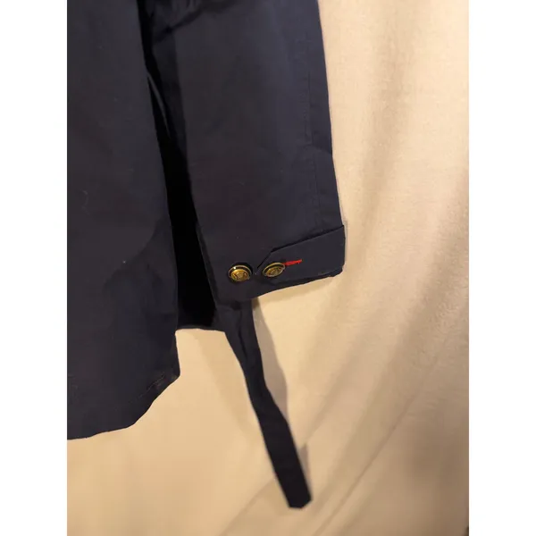 Tommy Hilfiger Navy Blue Double Breasted Trench Coat Red Lining Gold Buttons M - Image 5