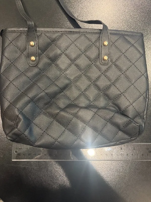 Plain Black Solid Black Purse Pocketbook Handbag Tote Bag w/ Straps - Image 4