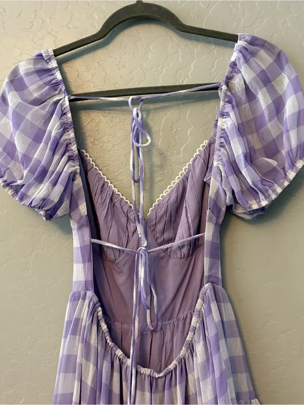 Princess Polly danny mini dress in lilac white gingham size 4 - Image 13