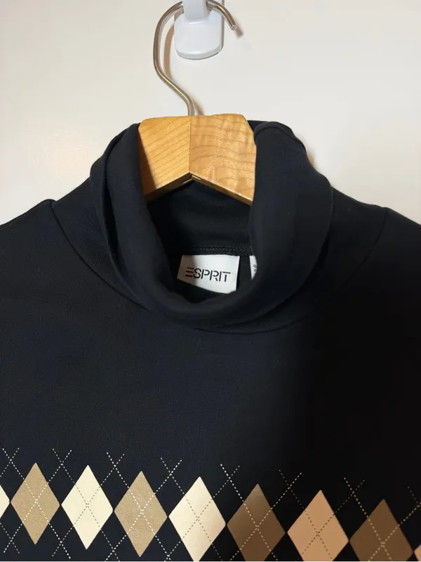 Esprit Black Turtleneck Top with Argyle Detail - Image 5