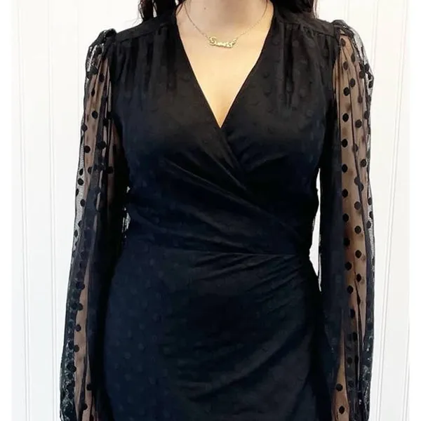 NEW Yumi Kim Womens‎ M Wicked Game Wrap Dress Black Swiss Dot Maxi Sheer Witchy - Image 7
