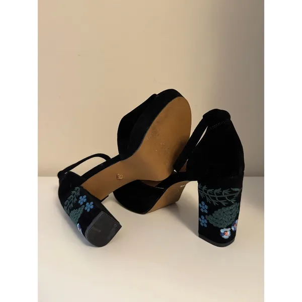 Nanette Lepore Viola Platform Block Heel Pumps Floral Embroidered Black Size 6.5 - Image 7