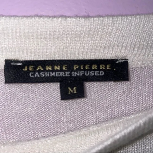 Jeanne Pierre Size M White Cashmere Blend Sweater Lightweight Knit Preppy - Image 4