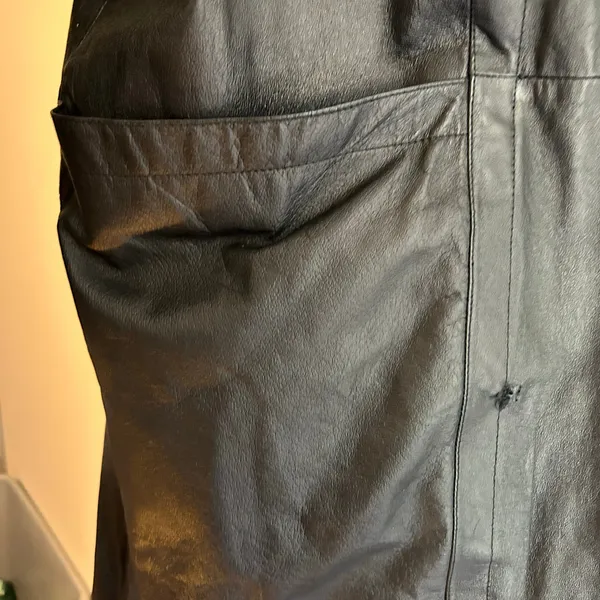 Vintage 90's Marco Morani Black Leather Long Trench Coat Women’s L Suede Trim - Image 15
