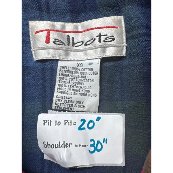 Talbots Red Cotton Barn Jacket Leather Collar Plaid Flannel Lined XS‎ - Image 3