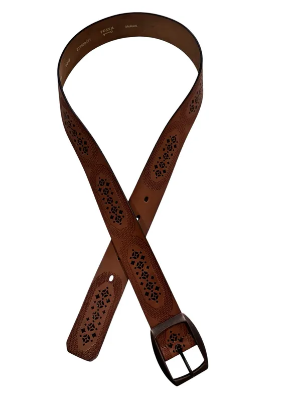Fossil Brown Leather Laser Cut Out Belt Medium BT3959231 - Image 2
