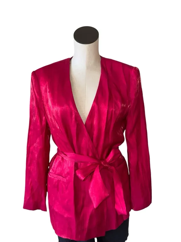 NWT ZARA Women's Blazer Wrinkle Effect Belted fuchsia Hot Pink Medium - Image 8