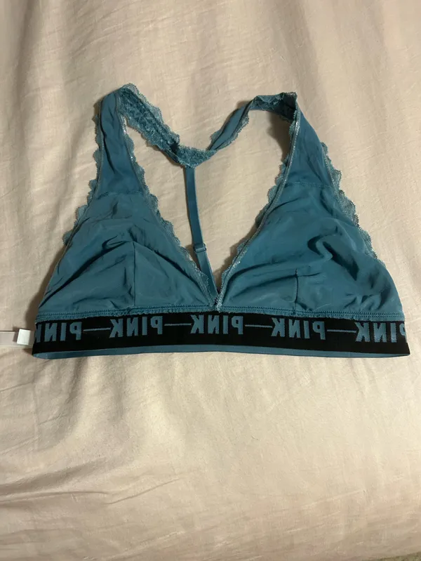 PINK Victoria's Secret Teal Lace Triangle Bralette Size L - Image 4