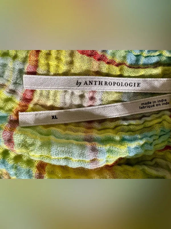 Anthropologie Plaid gauze Ruffle Mini Dress Boho Babydoll yellow size XL - Image 11