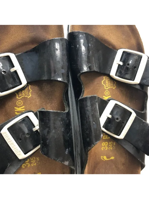 Birkenstock Arizona Sandals Black Contrast White Buckles 38 Narrow Womens Size 7 - Image 3