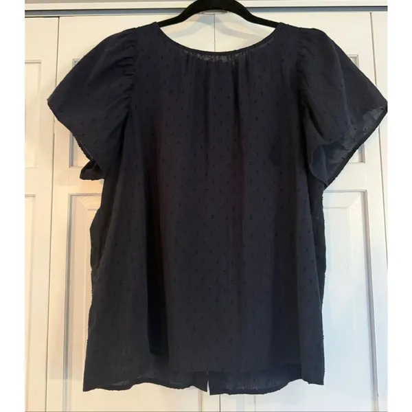 Loft cotton blue Swiss dot ruffle sleeve top size M - Image 3