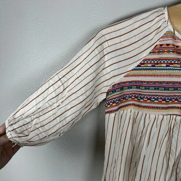 Savanna Jane Size Large Embroidered Boho Peasant Top Tie Festival Hippie Blouse‎ - Image 3