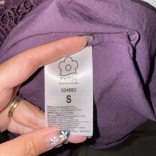 $280 EUC Farm Rio Purple Chelsea Garden Embroidered Lace Midi Tiered Dress S - Image 8