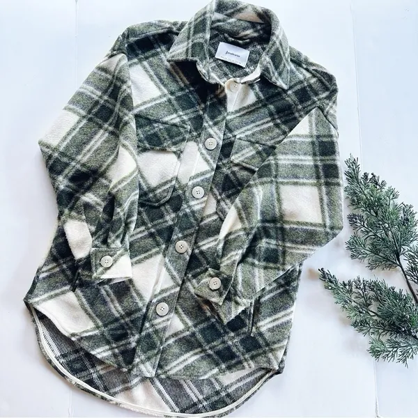 NEW Stradivarius Plaid Green Shacket Jacket Coat - Image 4