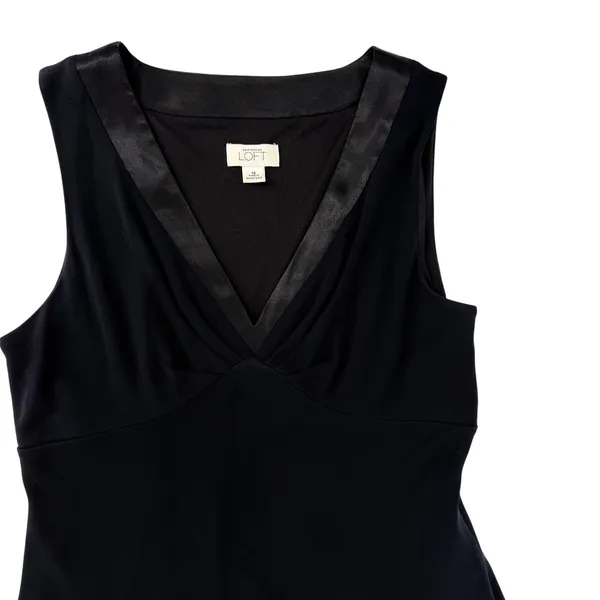 Ann Taylor LOFT Satin Trim Sleeveless A-Line Fit & Flare Little Black Dress Tuxedo Size14 - Image 2