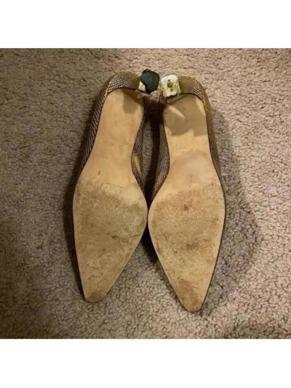 Vintage Escada Gold Metallic Snakeskin High Heel Shoes - Image 8