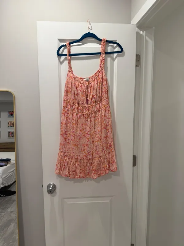 American Eagle Pink Floral Ruffle Mini Dress - Image 3