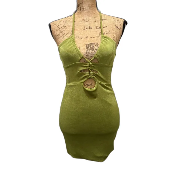 Princess Polly Zamia Cutout Mini Dress Chartreuse Green Halter Bodycon US Size 6 - Image 2