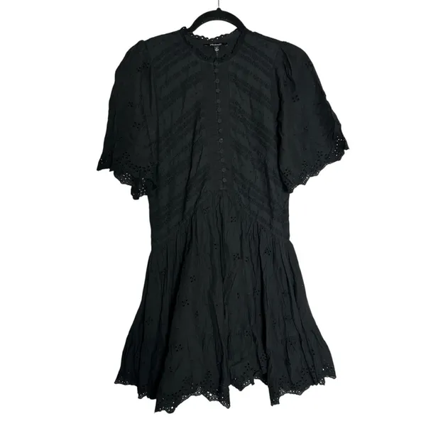 NWT Madewell Black Eyelet Flutter Sleeve Mini Dress in‎ Cotton Size 00 - Image 4