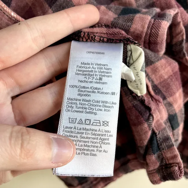 Madewell checkered button‎ down flannel long sleeved shirt women's L 100% cotton - Image 4