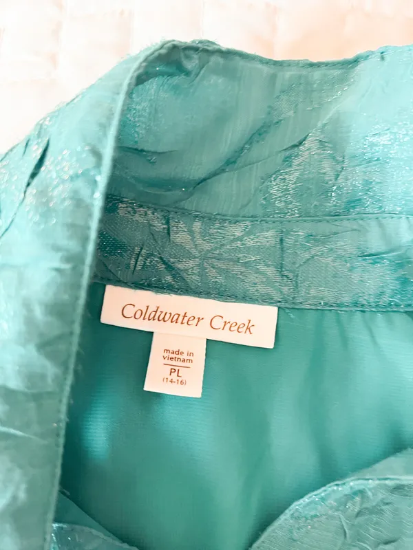 Coldwater Creek Blue Crinkle Shimmer Button Down Blouse Size Large Petite - Image 3