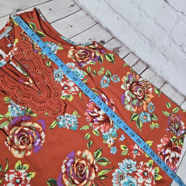 Daniel Rainn Rust Floral Sleeveless Crochet Lace Trim‎ Blouse Top D15302PR1 M - Image 7