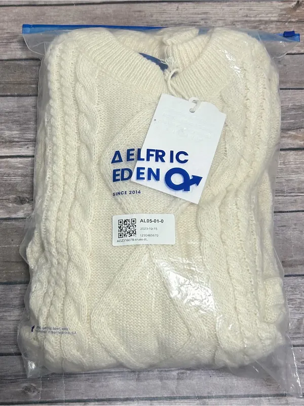 Aelfric Eden Ivory Cable Knit Retro 90s Long Sleeve Crew Neck Sweater New XL - Image 10