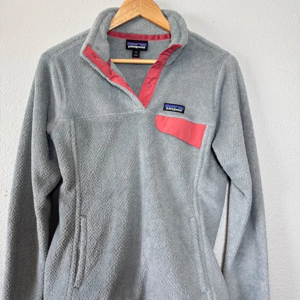 Patagonia Re-Tool Fleece 1/4 Snap-T Pullover‎ Gray Aurea Pink Trim Medium - Image 6