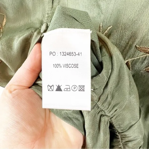 Anthropologie Seen‎ Worn & Kept Embroidered Satin Jumpsuit S Green Boho Chic - Image 10