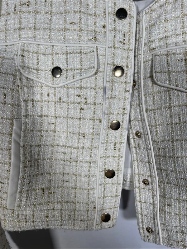 Toccin X Rtr. Off White Tweed Jacket Cropped Medium Gold - Image 4