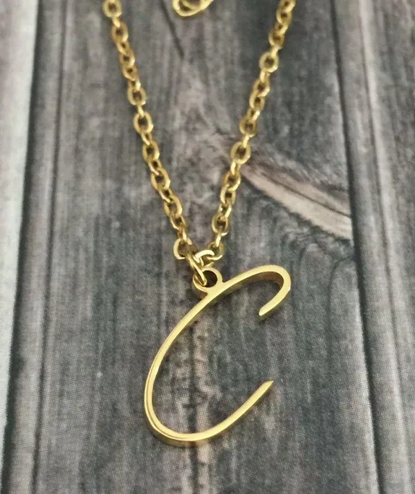 Letter C Cursive Initial Necklace Gold - Image 3
