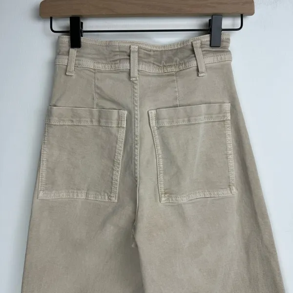 Zara Marine Straight Wide Leg Jeans Sz 0 Tan Beige High Rise Stretch - Image 11